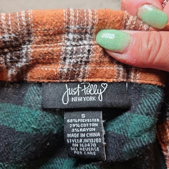 Just Polly Womens Flannel Mixed Plaid Button Down Long Colorful Sleeve Blouse S - Picture 7 of 9
